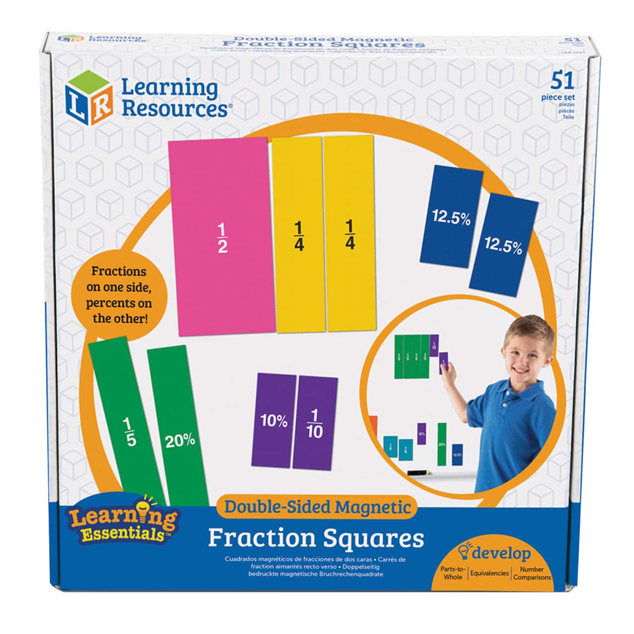 Learning Resources&#xAE; Double-Sided Magnetic Fraction Squares, 51 Pieces